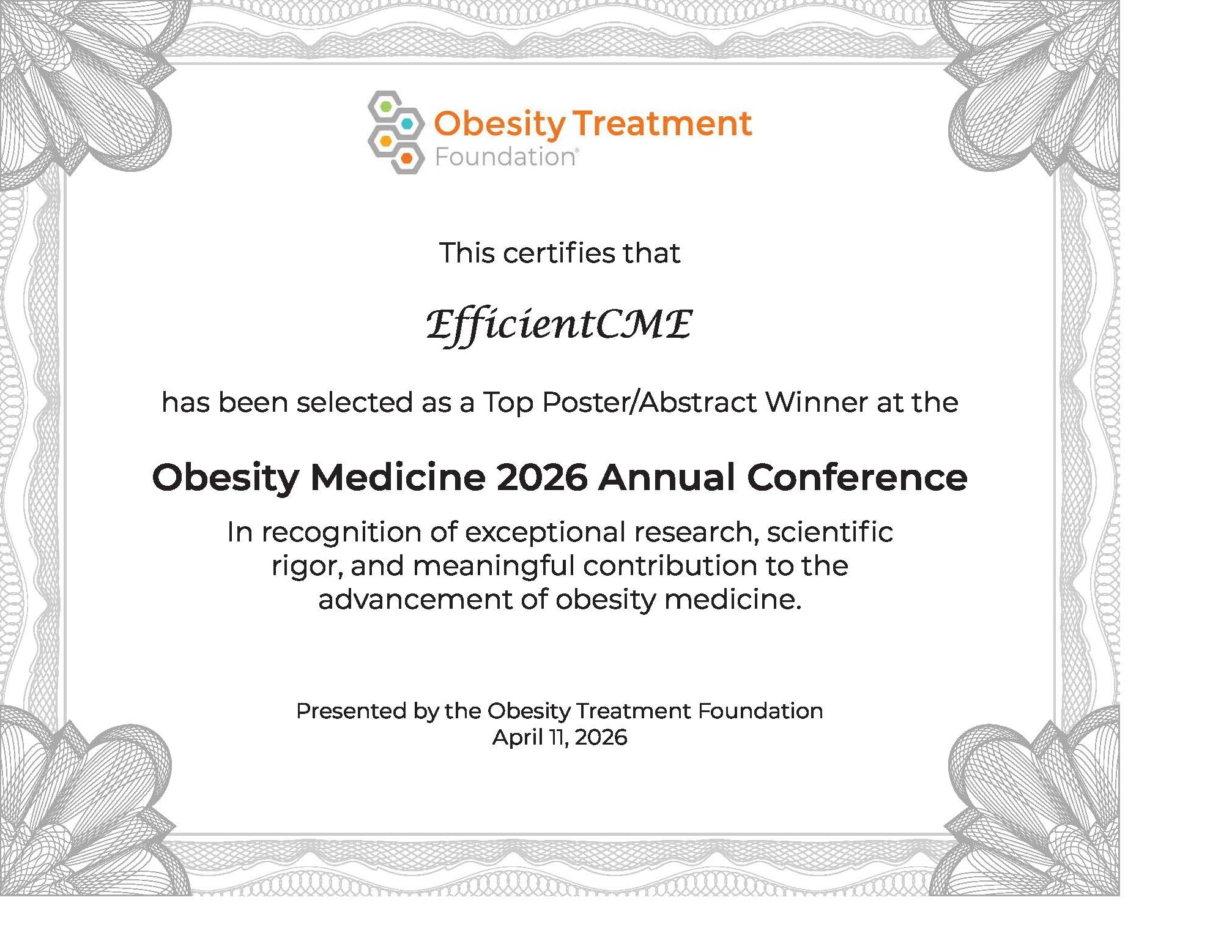 efficientcme-wins-top-poster-award-at-the-obesity-medicine-association’s-2026-annual-conference
