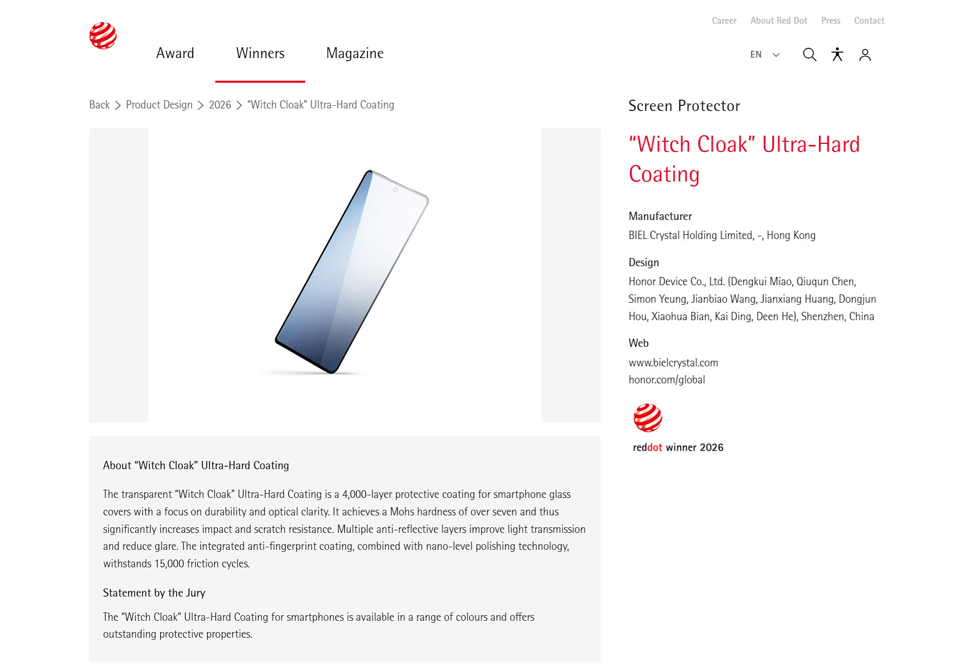 Biel Crystal Wins the World’s Preeminent Design Award, Red Dot Product Design of the Year 2026