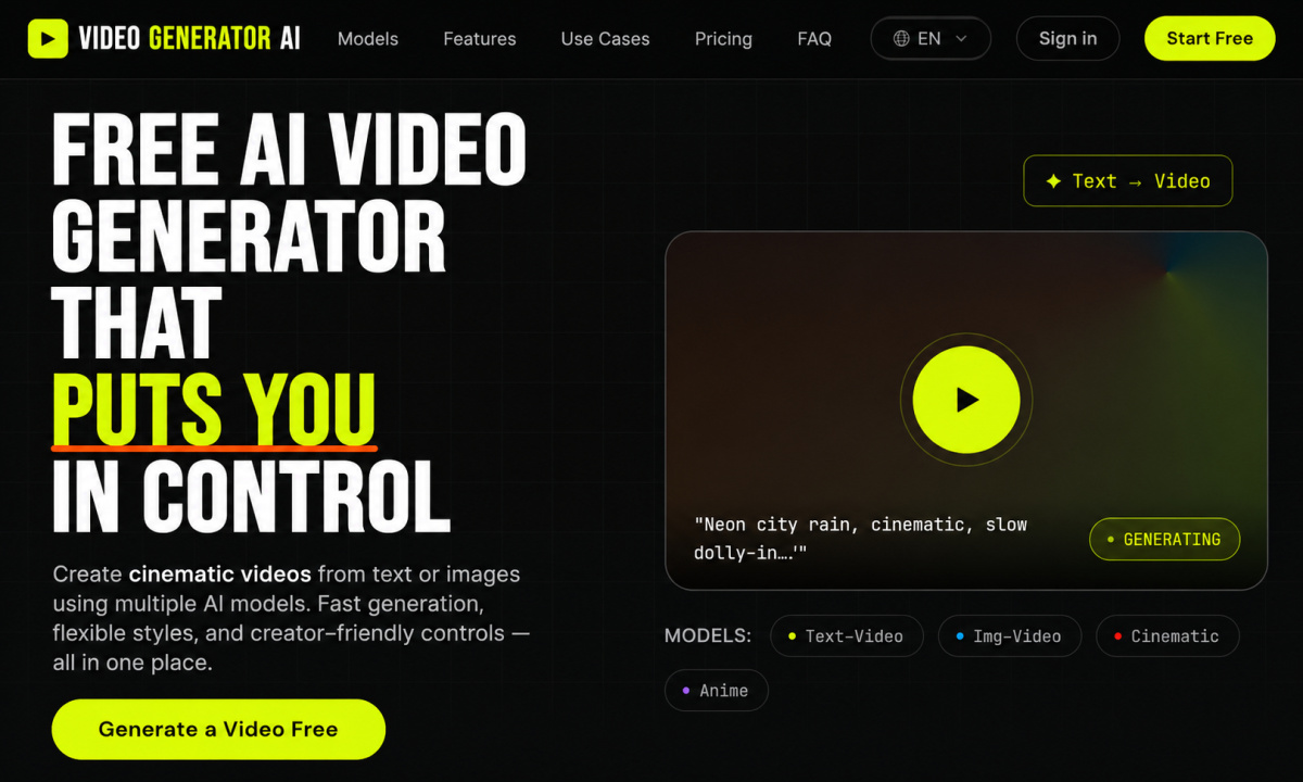 Video Generator Launches Free AI Video Generator to Accelerate Digital Content Creation