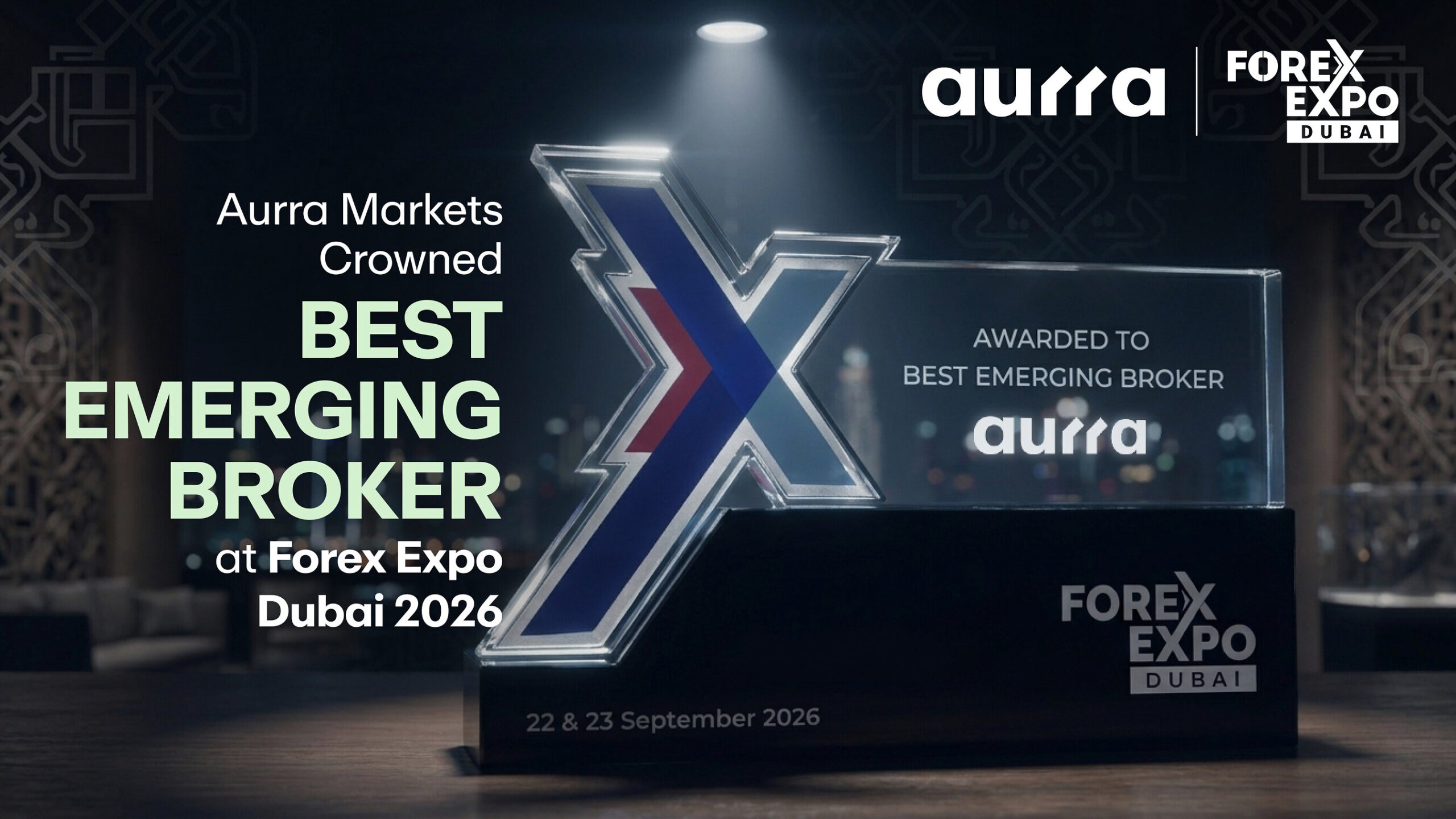 Aurra Markets bekroond tot ‘Best Emerging Broker’ op Forex Expo Dubai 2026