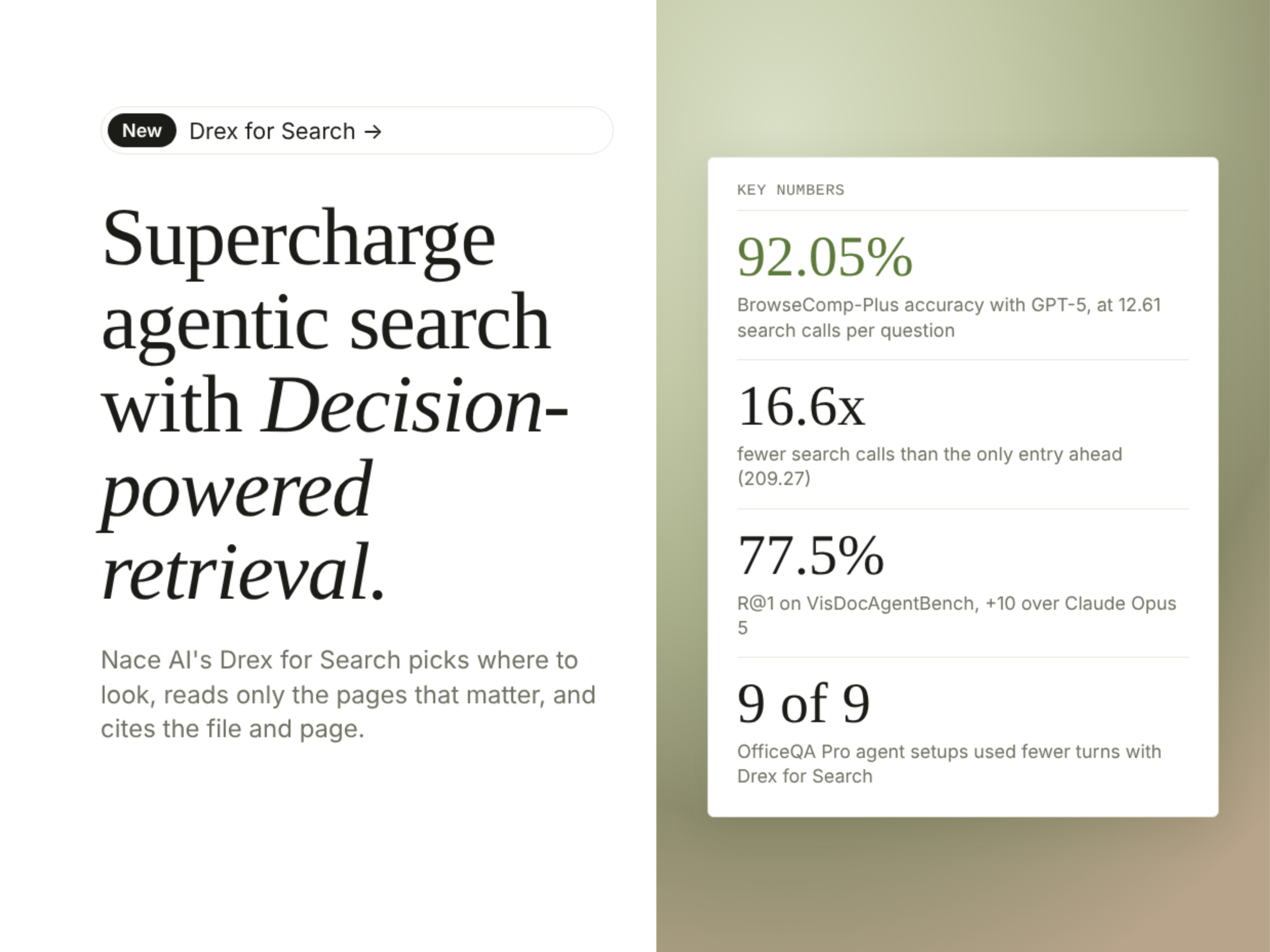 Nace AI Releases Drex for Search for AI Agents: 92.05% on BrowseComp-Plus With 12.6 Search Calls